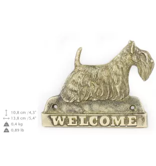 Scottish terrier, Aberdeen Terrier, Scottie, Aberdeenie - a door sign with a dog, a brass welcome plaque, a unique sign with the inscription Welcome from the Art-Dog brand