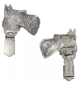 Terrier écossais, Scottish terrier - broche avec pince, support pour numéro de départ, épingle argentée pour exposition de chiens de la marque Art-Dog