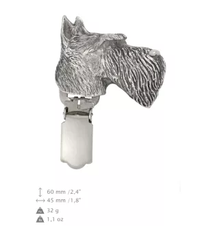 Terrier écossais, Scottish terrier - broche avec pince, support pour numéro de départ, épingle argentée pour exposition de chiens de la marque Art-Dog