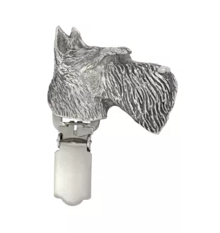 Terrier écossais, Scottish terrier - broche avec pince, support pour numéro de départ, épingle argentée pour exposition de chiens de la marque Art-Dog