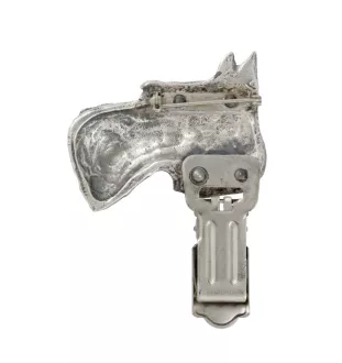 Terrier écossais, Scottish terrier - broche avec pince, support pour numéro de départ, épingle argentée pour exposition de chiens de la marque Art-Dog