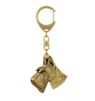 Terrier écossais, Scottish terrier I - porte-clés et collier avec chien dans une boîte, produit plaqué or de haute qualité, marque Art-Dog