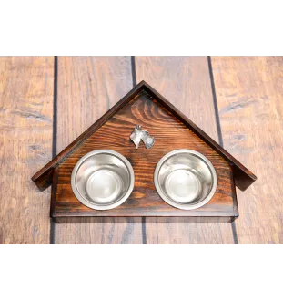 Terrier écossais, Scottish terrier - support en bois avec des bols pour chien, bols pour chien décoratifs, cadeau pour l'adoption d'un chien de la marque Art-Dog