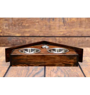 Scottish terrier, Aberdeen Terrier, Scottie, Aberdeenie - wooden stand with bowls for a dog, decorative dog bowls, a gift for adopting a dog from the Art-Dog brand
