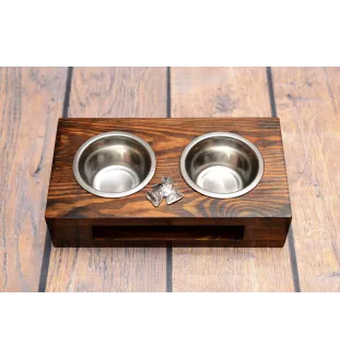Scottish terrier, Aberdeen Terrier, Scottie, Aberdeenie I - wooden stand with bowls for a dog, steel dog bowls, a gift for adopting a dog from the Art-Dog brand