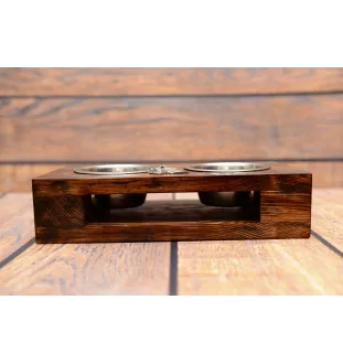Scottish terrier, Aberdeen Terrier, Scottie, Aberdeenie I - wooden stand with bowls for a dog, steel dog bowls, a gift for adopting a dog from the Art-Dog brand