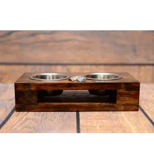 Scottish terrier, Aberdeen Terrier, Scottie, Aberdeenie - wooden stand with bowls for a dog, steel dog bowls, a gift for adopting a dog from the Art-Dog brand