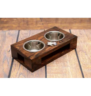 Scottish terrier, Aberdeen Terrier, Scottie, Aberdeenie - wooden stand with bowls for a dog, steel dog bowls, a gift for adopting a dog from the Art-Dog brand