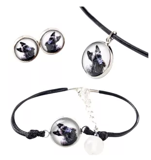 Terrier écossais, Scottish terrier - ensemble de bijoux dans une boîte, collier, boucles d'oreilles, bracelet, produits de la marque Art-Dog