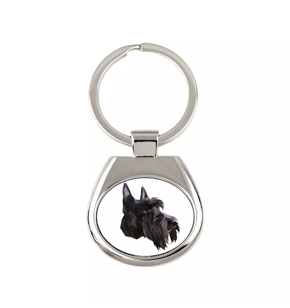 Schottischer Terrier, Scottish terrier - geometrischer Schlüsselanhänger mit Foto und Aufschrift Art-Dog