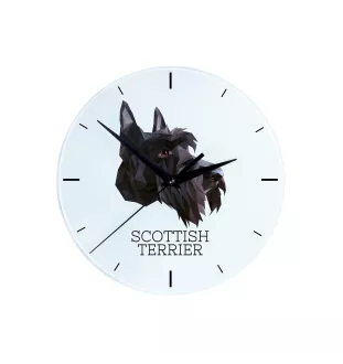 Terrier écossais, Scottish terrier - horloge murale géométrique avec photo et logo de la marque Art-Dog