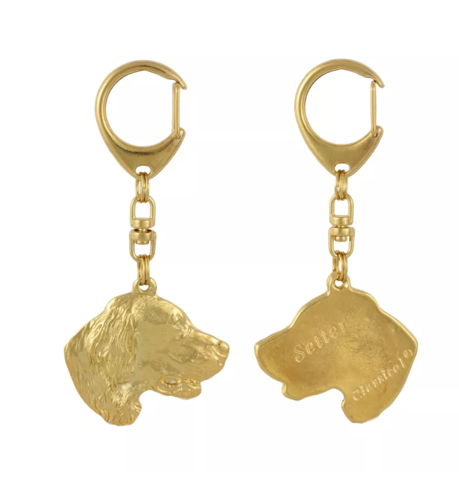 English Setter, Englischer Setter - Vergoldeter Schlüsselanhänger mit Hund, Handtaschenschmuck, Luxus-Accessoire der Marke Art-Dog