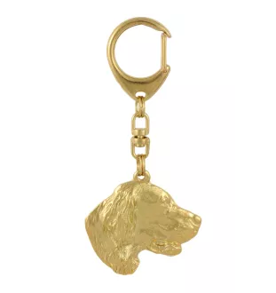 English setter, Lawerack, Laverack - Gilded key ring with dog in gift box, handbag decoration, luxury accessory by Art-Dog brand