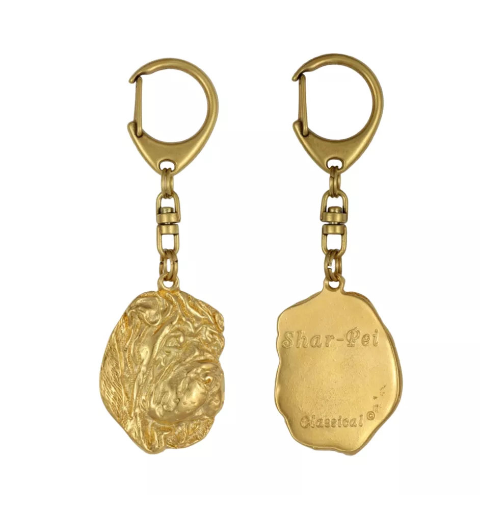 Shar-Pei - Gilded key ring with dog in gift box, handbag decoration, luxury accessory by Art-Dog brand