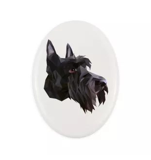 Scottish terrier, Aberdeen Terrier, Scottie, Aberdeenie - a plate with a geometric design and the brand name Art-Dog