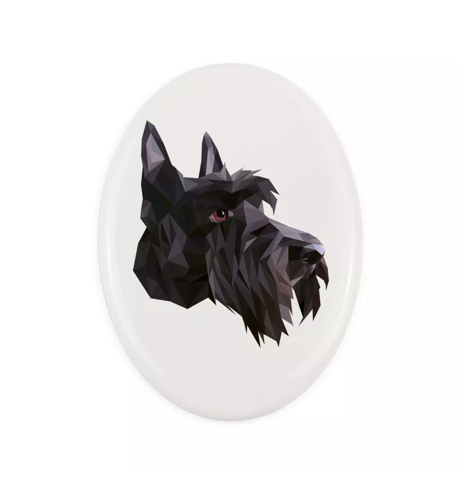 Schottischer Terrier, Scottish terrier - Fliese mit geometrischem Bild und Schriftzug der Marke Art-Dog