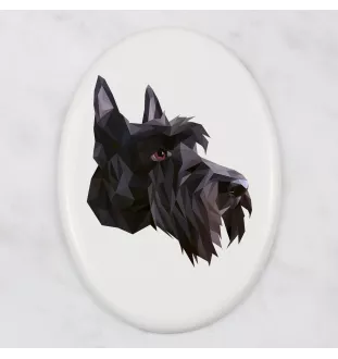 Scottish terrier, Aberdeen Terrier, Scottie, Aberdeenie - a plate with a geometric design and the brand name Art-Dog