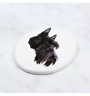 Schottischer Terrier, Scottish terrier - Fliese mit geometrischem Bild und Schriftzug der Marke Art-Dog