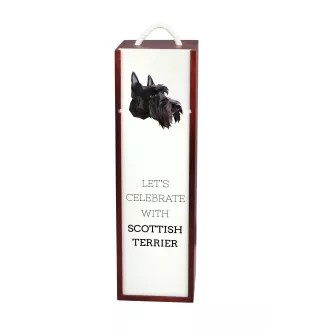 Schottischer Terrier, Scottish terrier - geometrische Box mit einem Bild und Schriftzug für Wein der Marke Art-Dog