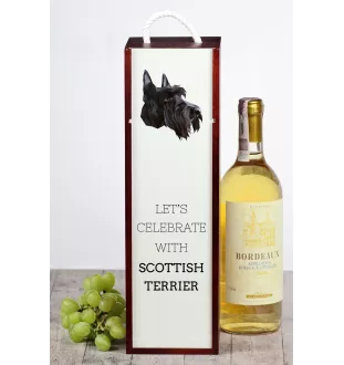 Terrier écossais, Scottish terrier - une boîte géométrique avec une photo et un texte pour le vin de la marque Art-Dog