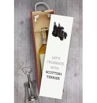 Schottischer Terrier, Scottish terrier - geometrische Box mit einem Bild und Schriftzug für Wein der Marke Art-Dog