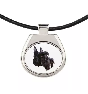 Scottish terrier, Aberdeen Terrier, Scottie, Aberdeenie - necklace with a geometric design and the inscription "Art-Dog"