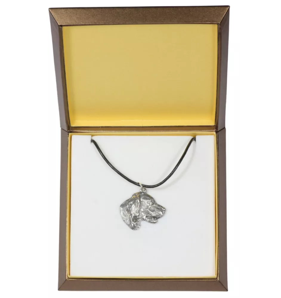 English setter, Lawerack, Laverack - Dog necklace in gift box, silver-plated locket for dog fan, striking pendant by Art-Dog brand