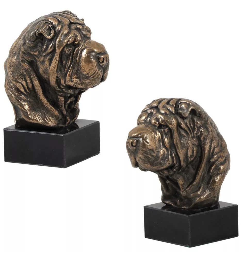 Shar Pei - Hundestatue, Büste auf Steinsockel, Skulptur, Trophäe für Hundeausstellung der Marke Art-Dog