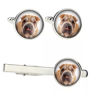 Shar Pei Ärmelknöpfe und Krawatte mit Ihrem Foto, Anzugaccessoire, Herrenschmuck der Marke Art-Dog