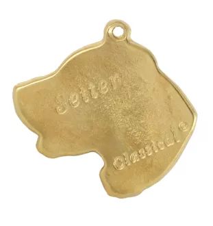 Setter anglais, Setter laverack - porte-clés et collier avec chien dans une boîte, produit plaqué or de haute qualité, marque Art-Dog