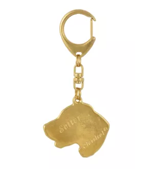 Setter anglais, Setter laverack - porte-clés et collier avec chien dans une boîte, produit plaqué or de haute qualité, marque Art-Dog