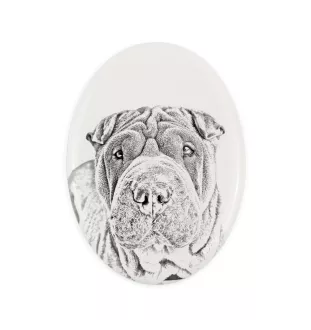 Shar Pei - Gedenktafel mit einem Foto eines Hundes, Grabplatte mit Druck, personalisierte ovale Platte der Marke Art-Dog