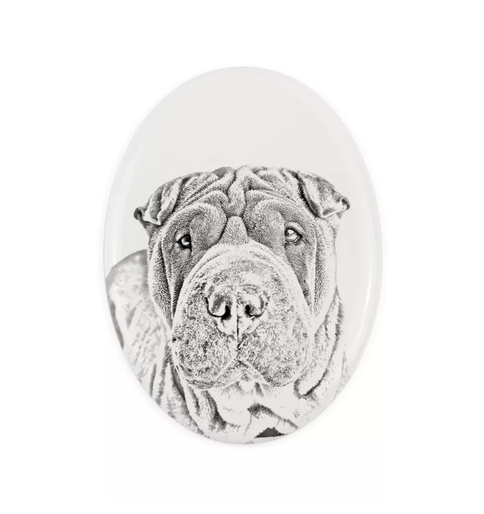 Shar Pei - Gedenktafel mit einem Foto eines Hundes, Grabplatte mit Druck, personalisierte ovale Platte der Marke Art-Dog