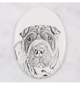 Shar Pei - Gedenktafel mit einem Foto eines Hundes, Grabplatte mit Druck, personalisierte ovale Platte der Marke Art-Dog