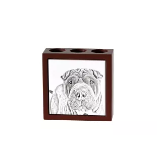 Shar Pei - Stifthalter mit Hund, Schreibtischorganizer mit Aufdruck, personalisierte Schreibtischdekoration der Marke Art-Dog