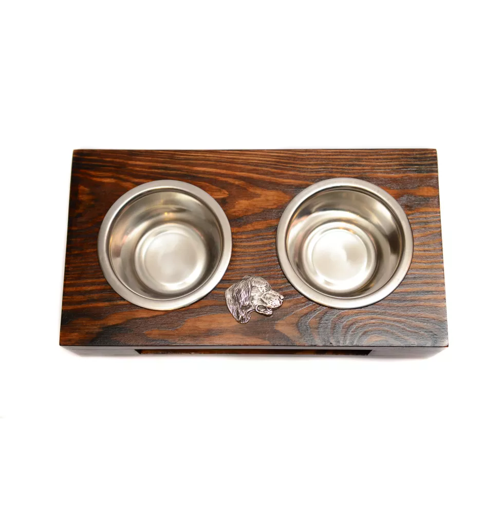English setter, Lawerack, Laverack - wooden stand with bowls for a dog, steel dog bowls, a gift for adopting a dog from the Art-Dog brand