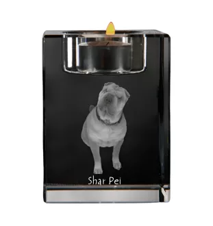 Shar Pei - Candle holder with dog photo, crystal tealight holder, personalised gift by Art-Dog brand