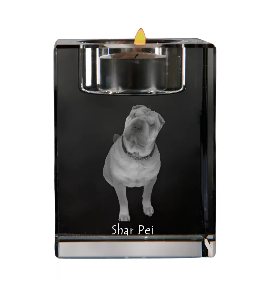 Shar Pei - Bougeoir avec photo de chien, porte bougie en cristal, cadeau personnalisé par la marque Art-Dog