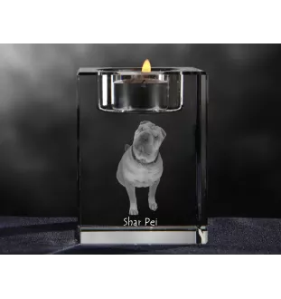 Shar Pei - Bougeoir avec photo de chien, porte bougie en cristal, cadeau personnalisé par la marque Art-Dog