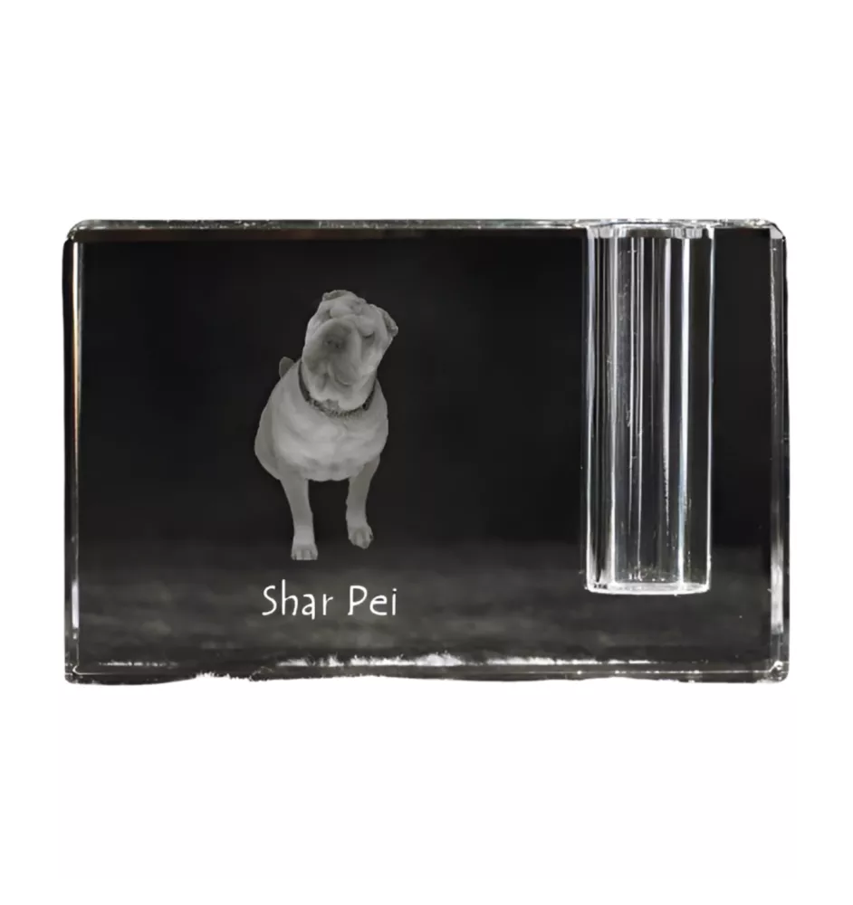 Shar Pei - Stifthalter, Kristallorganizer mit Hundefoto, einzigartige Schreibtischdekoration der Marke Art-Dog