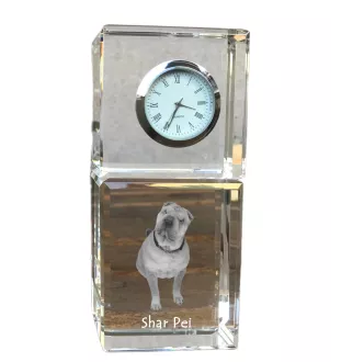 Shar Pei - crystal clock with a photo, a photo of a dog in crystal, personalized desk clock by Art-Dog brand
