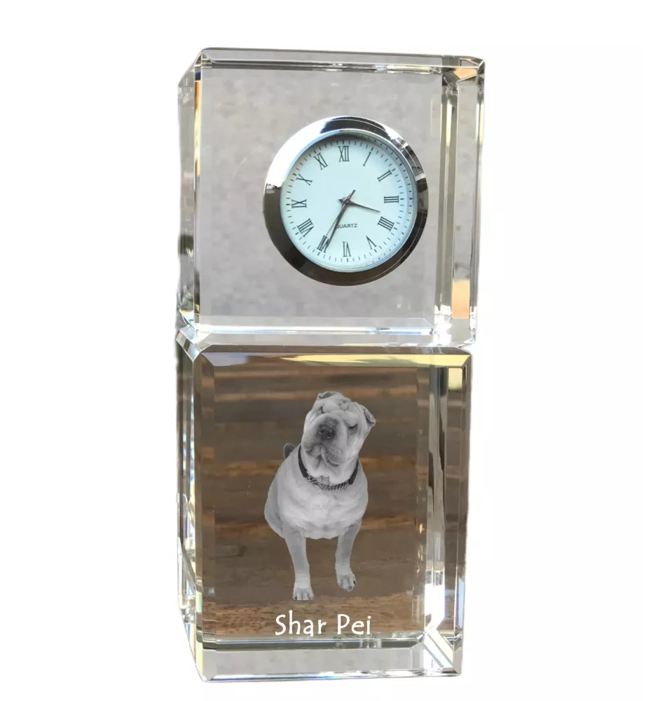 Shar Pei - montre en cristal avec photo, photo de chien dans un cristal, horloge de bureau personnalisée de la marque Art-Dog