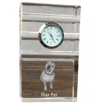 Shar Pei - une horloge en verre avec une photo, une photo de chien dans un cristal, une horloge de bureau personnalisée de la marque Art-Dog