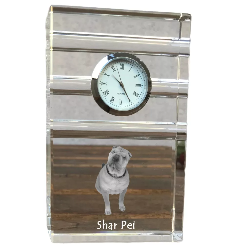 Shar Pei - Glasuhr mit Foto, Foto eines Hundes im Kristall, personalisierte Tischuhr für das Büro der Marke Art-Dog