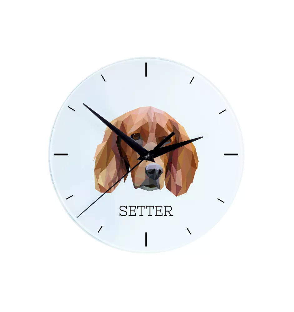 Setter anglais, Setter laverack - horloge murale géométrique avec photo et logo de la marque Art-Dog
