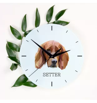 Setter anglais, Setter laverack - horloge murale géométrique avec photo et logo de la marque Art-Dog