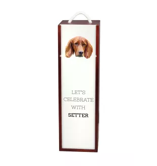 English Setter, Englischer Setter - geometrische Box mit einem Bild und Schriftzug für Wein der Marke Art-Dog