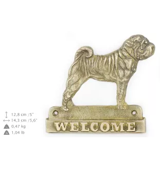 Shar Pei - une plaque de porte avec un chien, une plaque de bienvenue en laiton, une enseigne exceptionnelle avec l'inscription Welcome de la marque Art-Dog