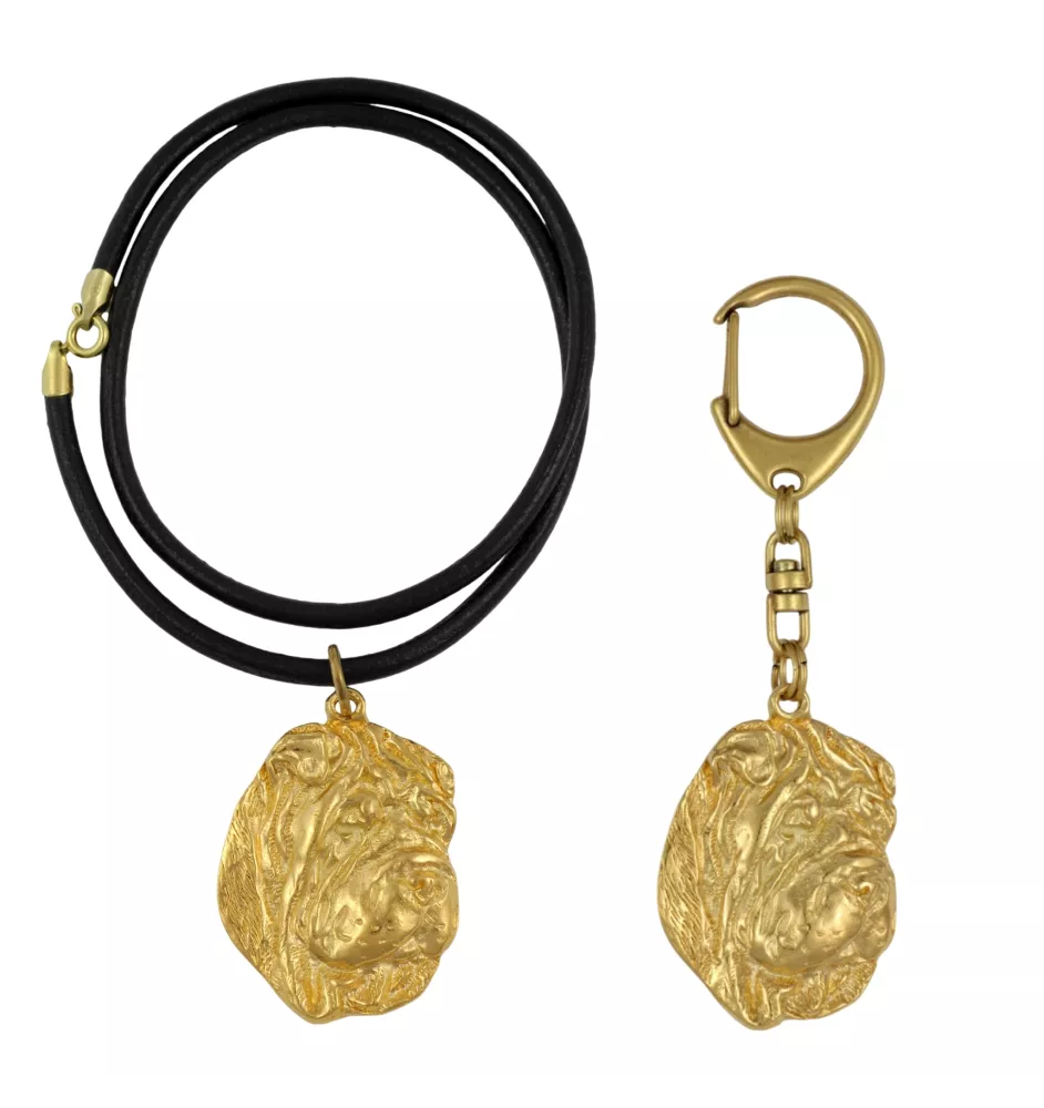 Shar Pei - porte-clés et collier avec chien dans une boîte, produit plaqué or de haute qualité, marque Art-Dog