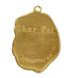 Shar Pei - porte-clés et collier avec chien dans une boîte, produit plaqué or de haute qualité, marque Art-Dog